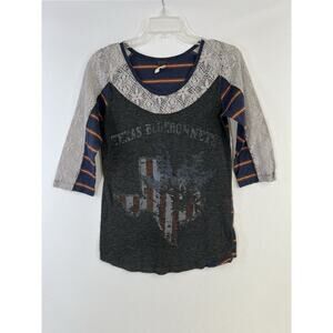 We The Free Long Sleeve Tee Blue Striped Lace Combo Size Medium Texas